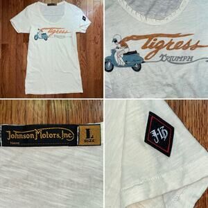 Johnson Motors $60 Womens Tigress Triumph SS Scoop Neck Tee Large NWOT